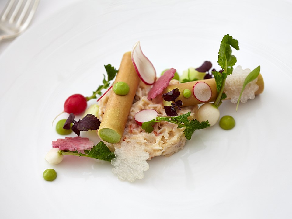 A presentation of colourful and creatively assembled, delicious food at The Connaught.
