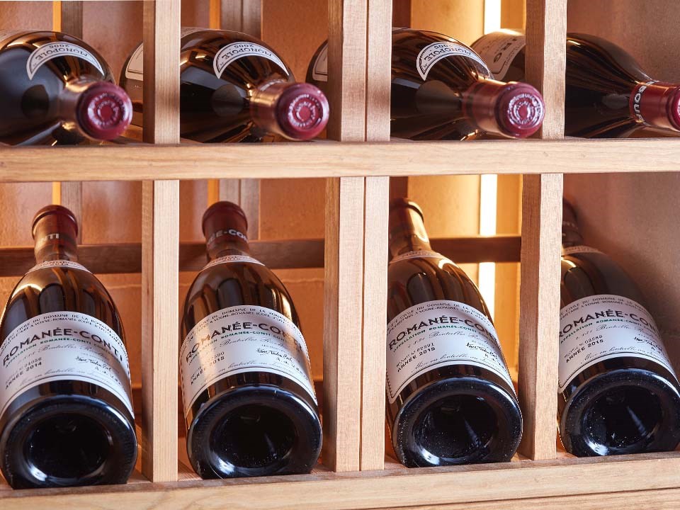 Roman�e-Conti wine arranged chronologically on the shelf, which can be ordered from The Sommelier's Table.