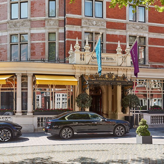 fleet service outside the exterior of The Connaught on a sunny day