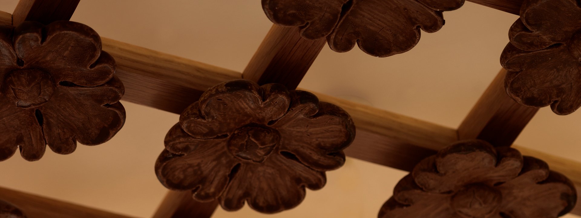 Flower wooden wall art at the Aman spa.