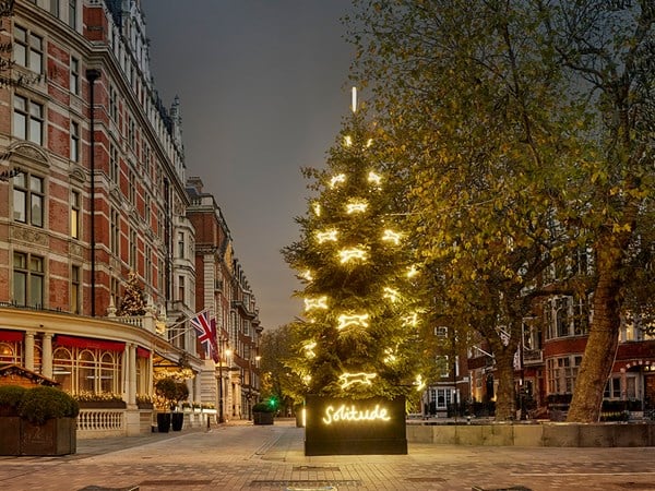 The Connaught Christmas Tree by Suzy Murphy in front of the hotel