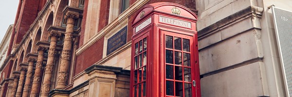 London red telephone box next to the Royal Albert Hall