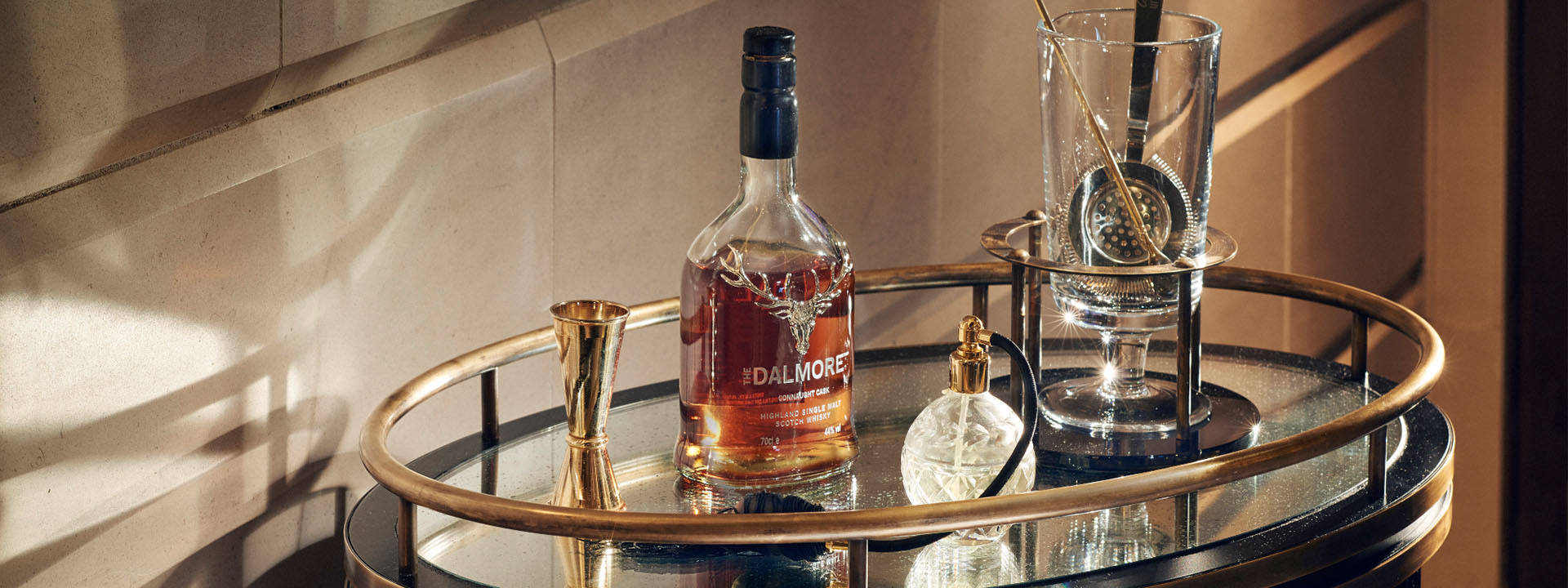 Dalmore scotch whisky on tray in the Champagne Room at The Connaught