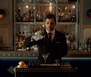 Focused mixologist, Agostino Perrone, in preparation of The Connaught Bar Gin.