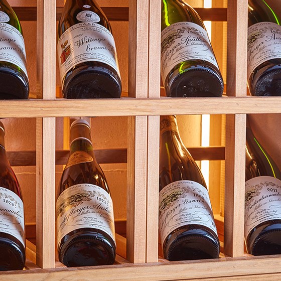 A photo showing the vintage wines arranged in chronological order at The Connaught.