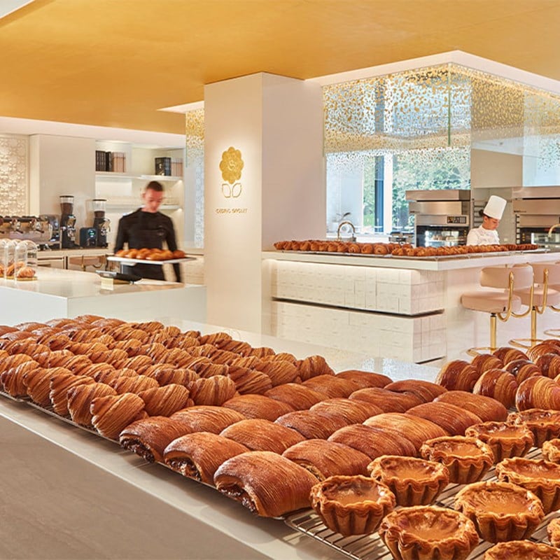 View of Cedric Grolet at The Berkeley, with rows of pastries