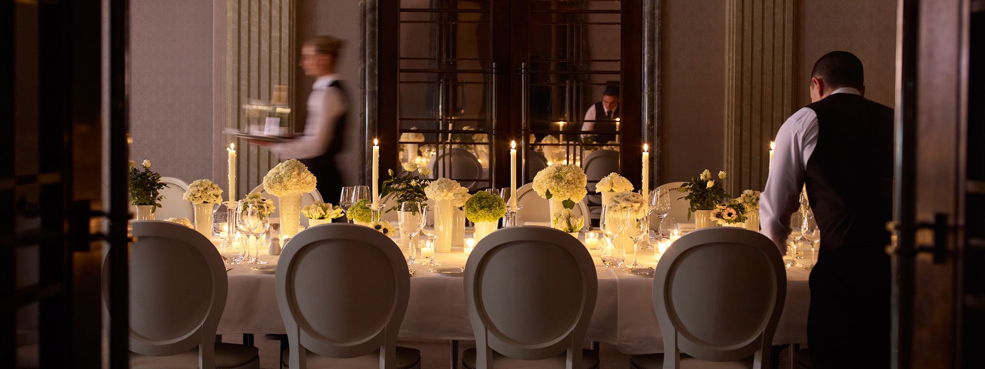 For special occasions at The Connaught, the hotel staff prepares an elegantly decorated dining table.