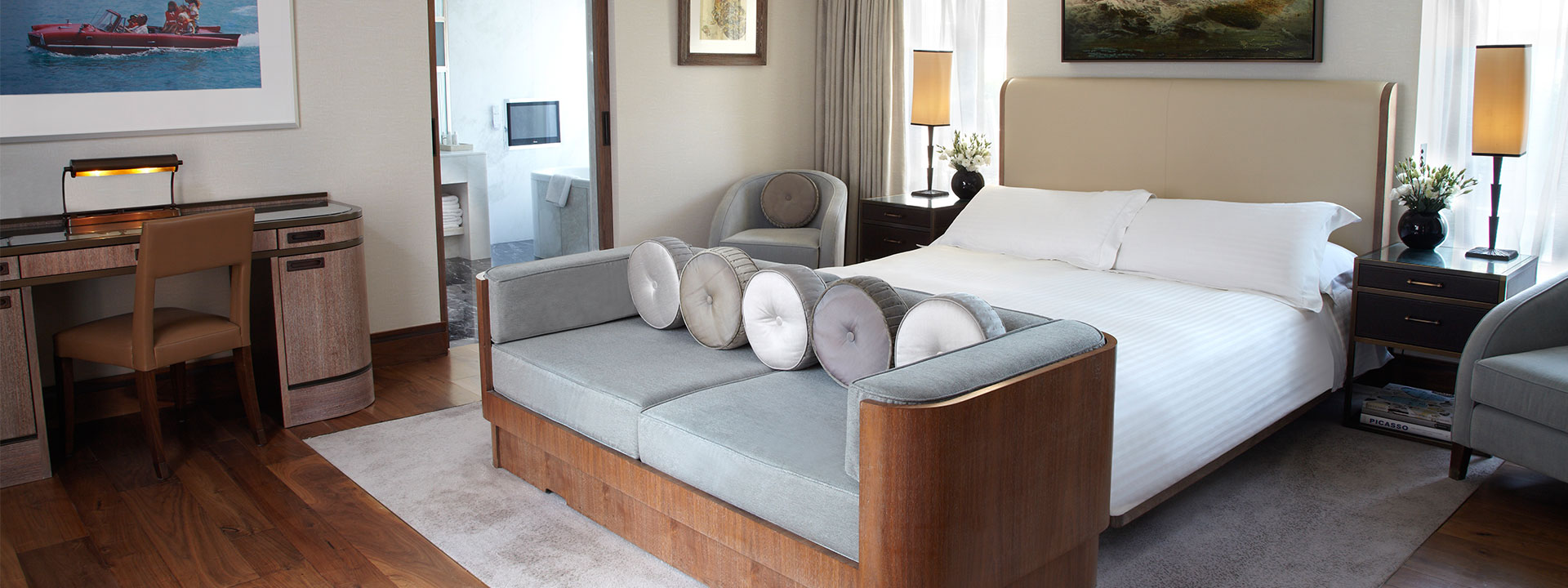 A view of one of the King Beds in the bedroom of the Terrace Suite at The Connaught.